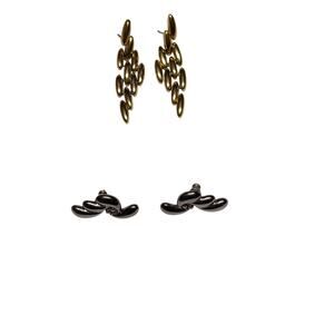 Lot of 2 Modernist Post Earrings Gold-Tone Linked Dangles & Silver-Tone Swirls